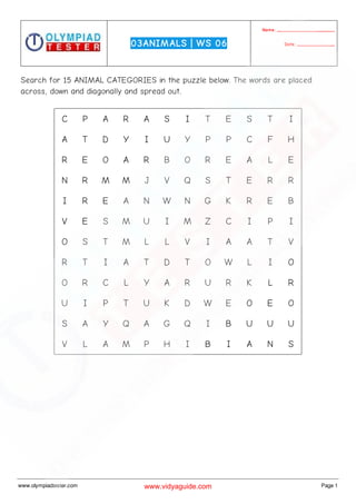 Class 3 Science Olympiad Sample paper on Animals - Set 01 | PDF