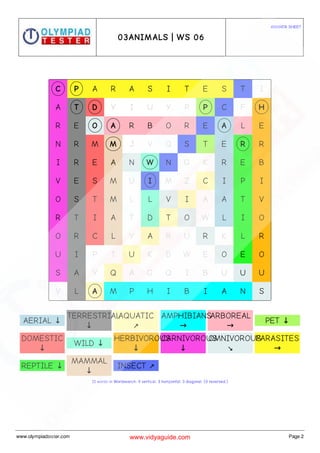 Class 3 Science Olympiad Sample paper on Animals - Set 01 | PDF