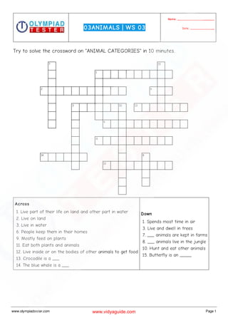 Class 3 Science Olympiad Sample paper on Animals - Set 01 | PDF
