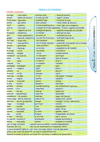 Módulos 1, 2 e 4: Vocabulary<br />-> English - Portuguese:<br />-> Word – Definition:<br />-> IMPORTANTE:<br />Módulo 3: Grammar – Perfect tenses<br />