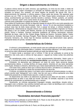 3º ano crônica características | DOC