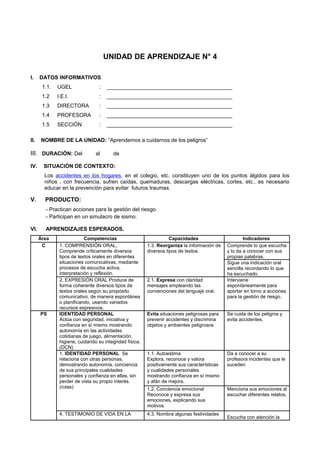 UNIDAD DE APRENDIZAJE - 3 AÑOS MAYO | DOC