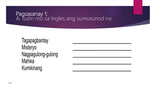Isalin ARALIN 3.1 Liongo, Mga Pamantayan sa Pagsasaling-Wika, Naglalahad | PPTX