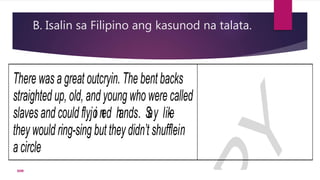 Isalin ARALIN 3.1 Liongo, Mga Pamantayan sa Pagsasaling-Wika, Naglalahad | PPTX