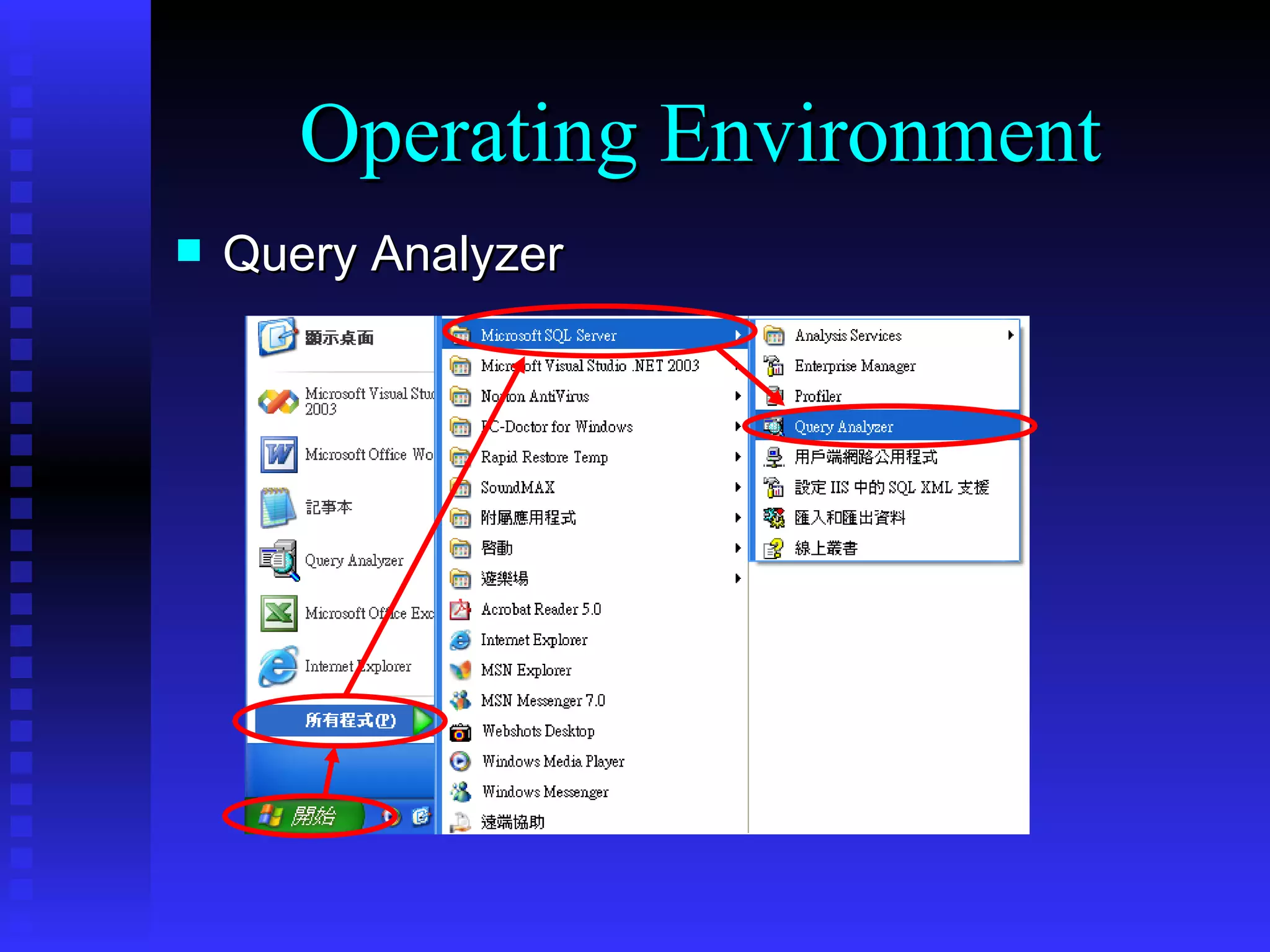 Query Analyzer Operating Environment 