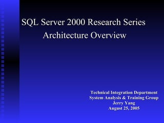 [object Object],[object Object],[object Object],[object Object],SQL Server 2000 Research Series  Architecture Overview 