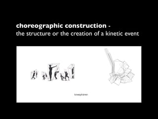 choreographic construction -
the structure or the creation of a kinetic event
 