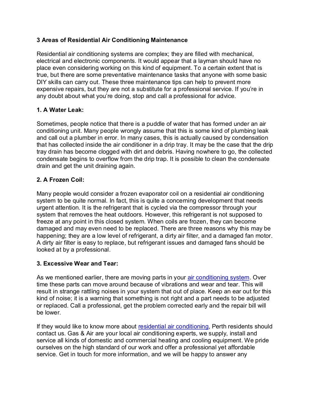 3 areas of residential air conditioning maintenance