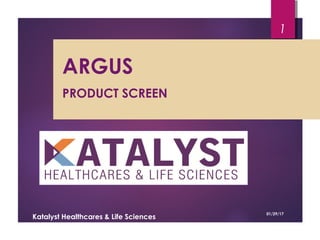 ARGUS
PRODUCT SCREEN
1
01/29/17
Katalyst Healthcares & Life Sciences
 