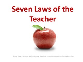 Seven Laws of the Teacher Source: Howard Hendricks, Teaching to Change Lives: Seven Proven Ways to Make Your Teaching Come Alive. 