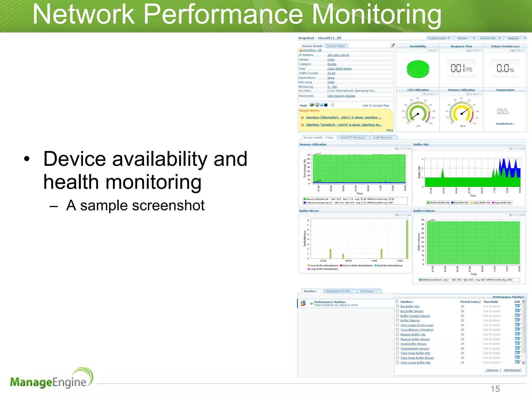 Network Performance Monitoring Device availability and health monitoring A sample screenshot 