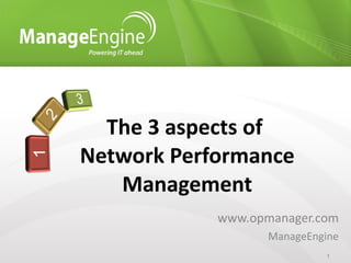 www.opmanager.com ManageEngine The 3 aspects of  Network Performance Management 