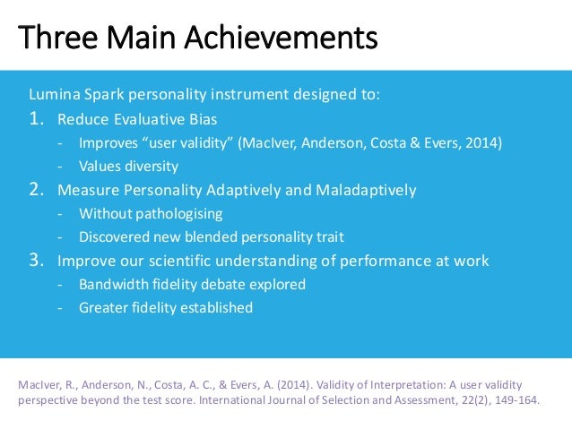 Spark test lumina free personality H2 and