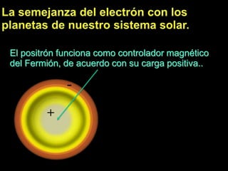 El positrón funciona como controlador magnético
del Fermión, de acuerdo con su carga positiva..
+
-
 