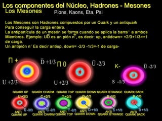 Los componentes del Núcleo, Hadrones - Mesones
Pions, Kaons, Eta, Psi
_ _
_
+
 