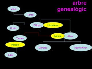 arbre genealògic Zeus Tàntal Pèlops Hipodàmia Tiestes Atreu Agamèmnon Menelau Pelòpia Egist Crísip Aèrope 
