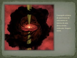 Concepção artística
do nascimento de
uma estrela no
interior de uma
densa nuvem
molecular. Imagem
NASA
 