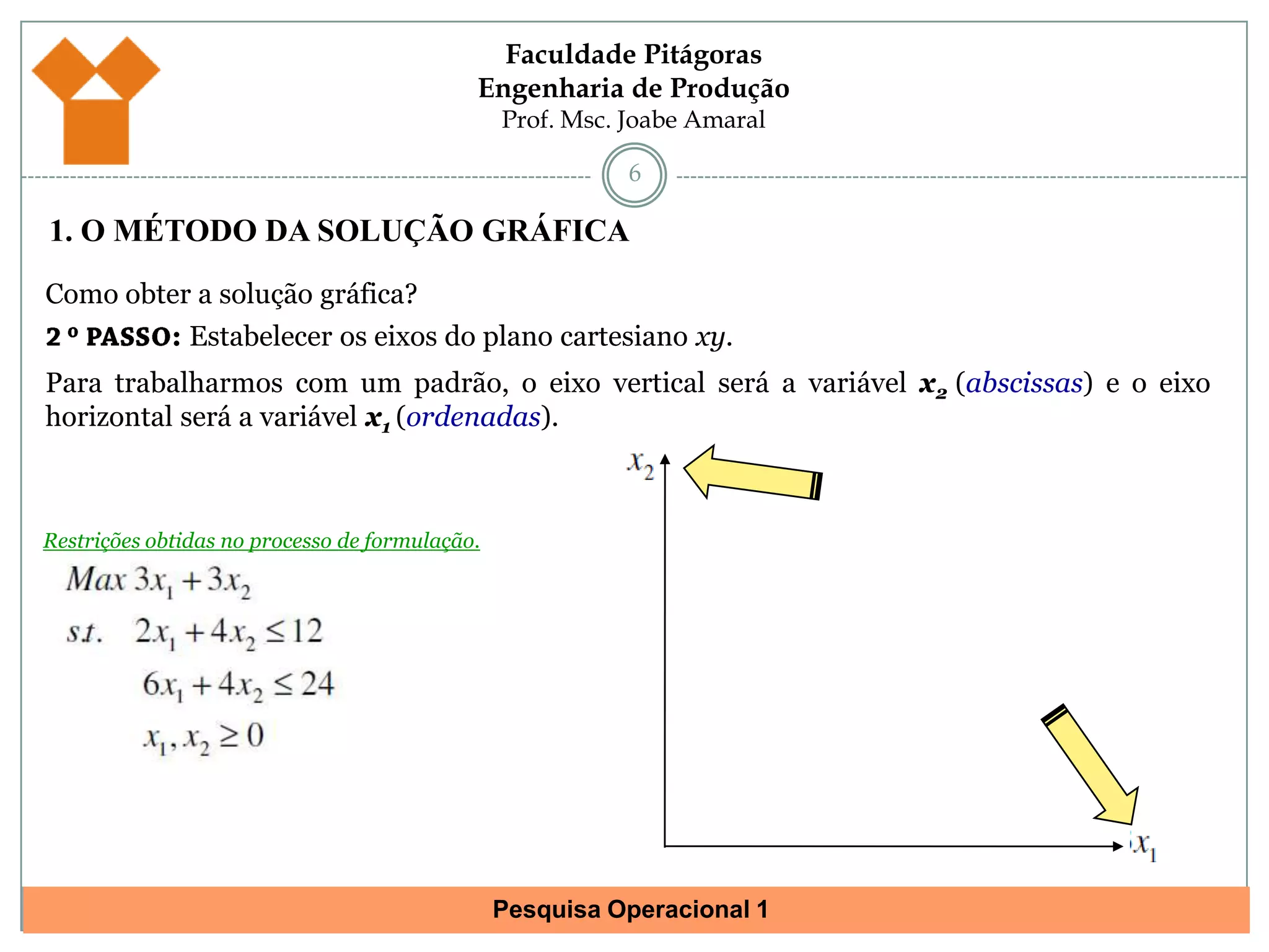 Quando o problema citar que há um número existente de máquinas para produção, homens para trabalhar, veículos para transportar, dinheiro para investir e similares, as restrições são do tipo (≤)pois não se pode utilizar mais máquina para se produzir, além do que se tem. Não pode contar com mais operadores, além do que se tem. Não se pode transportar além da capacidade do caminhão. Enfim, todas Restrições de Capacidade de Produção;