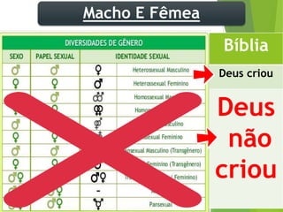 Macho E Fêmea
Departamento de Teologia da Assembléia de Deus de Caçapava-SP - Curso Básico CETADEB
9
Bíblia
Deus criou
Deus
não
criou
 