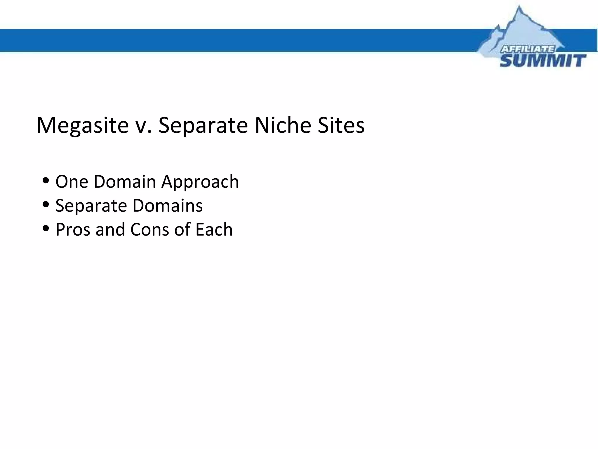 Megasite v. Separate Niche Sites One Domain Approach Separate Domains Pros and Cons of Each 