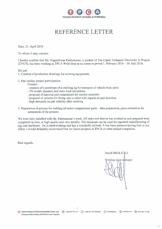 letter_TPCA Welding shop manager Mr.David Hrdlicka