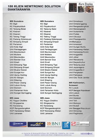 JL. Ciwulan No. 28 Bandung 40114 Phone : 022 - 7273865, 022 - 7234248 Fax : 022 - 7273865
Website : www.newtronic - solution.com Email :info@newtronic-solution.com
 