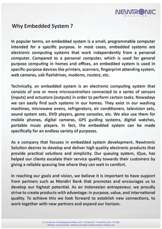 JL. Ciwulan No. 28 Bandung 40114 Phone : 022 - 7273865, 022 - 7234248 Fax : 022 - 7273865
Website : www.newtronic - solution.com Email :info@newtronic-solution.com
 