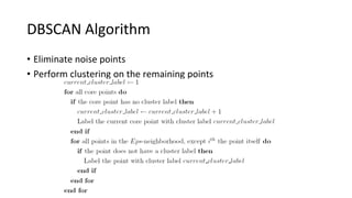 DBSCAN Algorithm
• Eliminate noise points
• Perform clustering on the remaining points
 