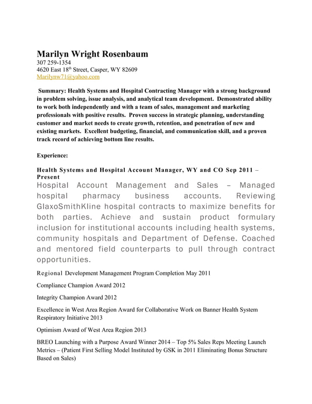 Wright Rosenbaum Marilyn Resume - Wright Rosenbaum Marilyn Resume Review 1 638 