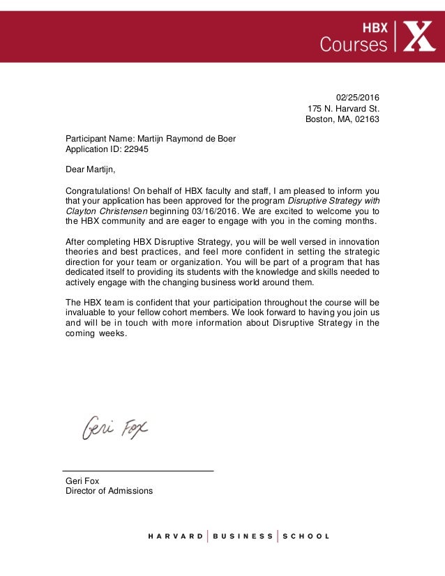 HBX disruptive acceptance letter HBX disruptive acceptance letter