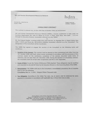 Appointment Letter issued by HIV and Human Development Resource Network New Delhi