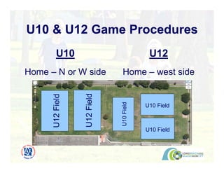 U10 & U12 Game Procedures
U10
Home – N or W side
U12
Home – west side
U12Field
U12Field
U10Field
U10 Field
U10 Field
 
