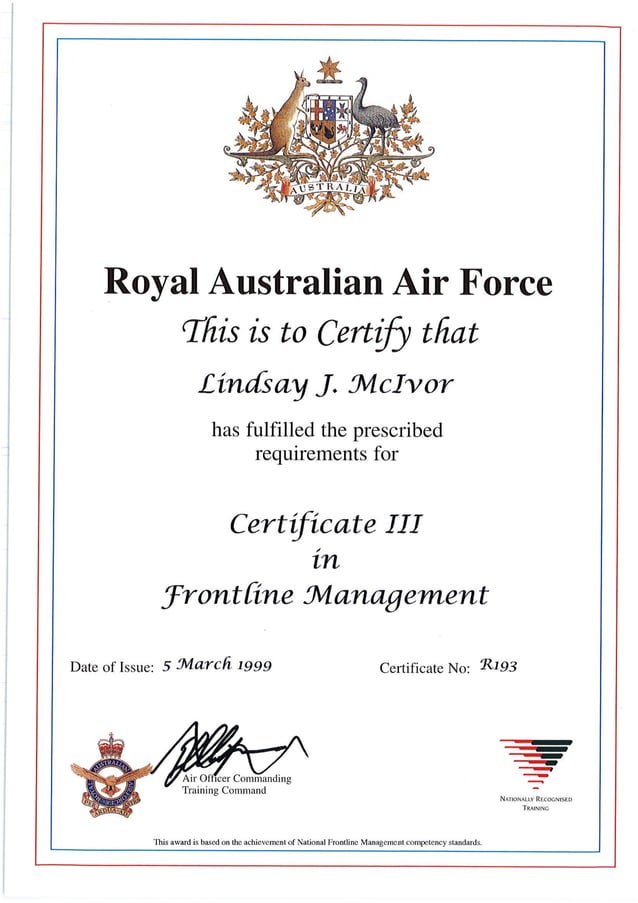 990305 Cert III in Frontline Management PDF