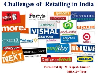 Challenges of Retailing in India
Presented By: M. Rajesh Kumar
MBA 2nd Year
 