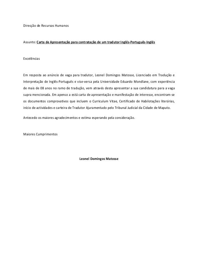 Carta de apresentacao Leonel Matusse.