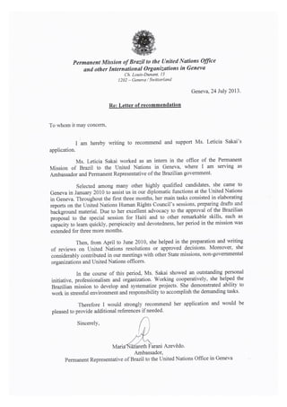 SAKAI Leticia - Reference Letter of the Brazilian Ambassador's letter of recommendation