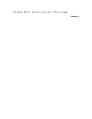 I hereby declare that above information is true to the best of my knowledge.
Srilaxmi B.
 