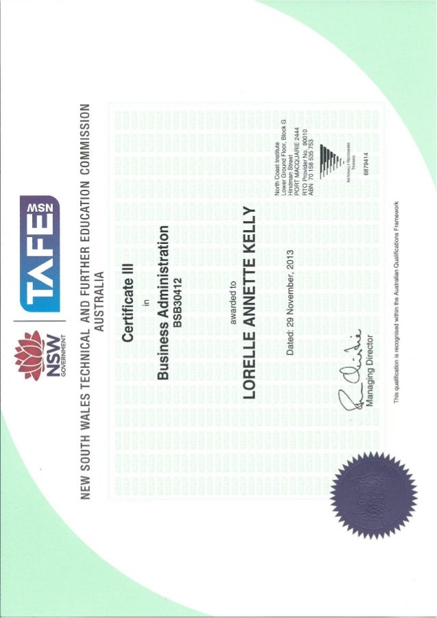 Certificate III Business Administration Certificate