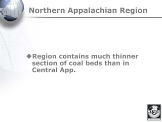 Northern Appalachian Region
Region contains much thinner
section of coal beds than in
Central App.
 