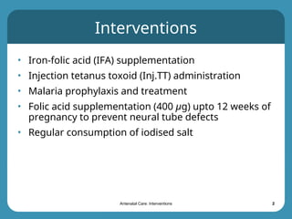 Ifa Inj 3b_Antenatal-Care-Interventions in obgyn | PPT