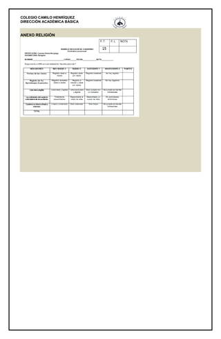 COLEGIO CAMILO HENRÍQUEZ
DIRECCIÓN ACADÉMICA BÁSICA
ANEXO RELIGIÓN
 