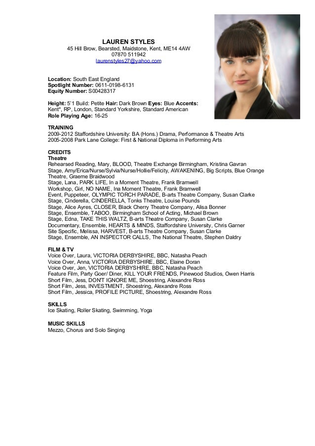 lauren styles actors cv 2016 actors cv