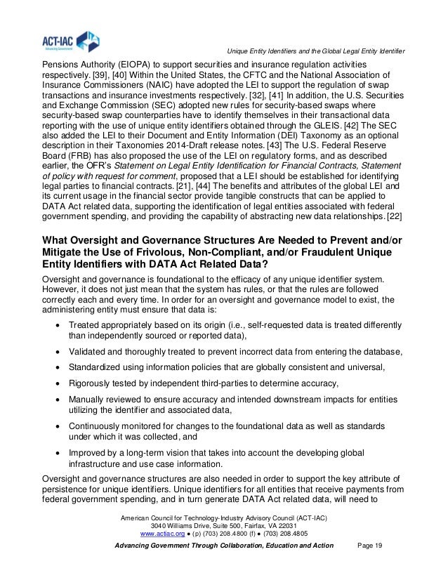 Unique Entity Identifiers and the Global Legal Entity Identifier CT…