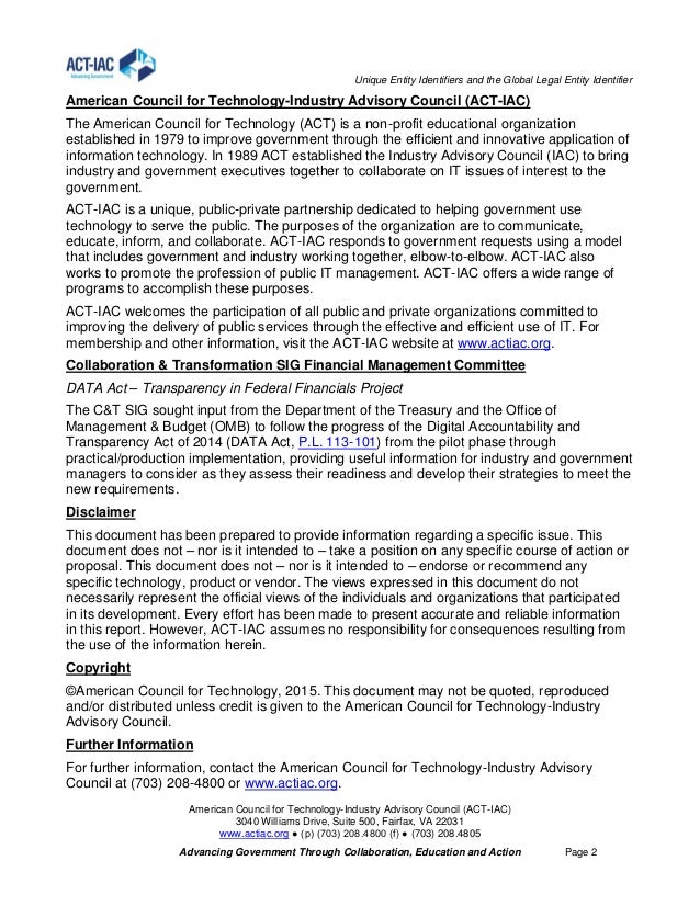 Unique Entity Identifiers and the Global Legal Entity Identifier CT…