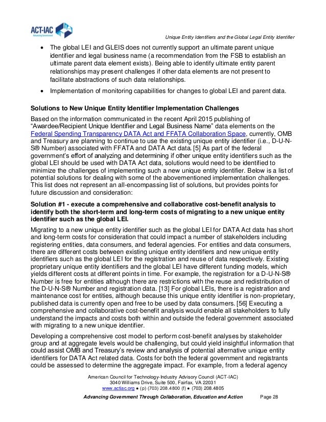 Unique Entity Identifiers and the Global Legal Entity Identifier CT…