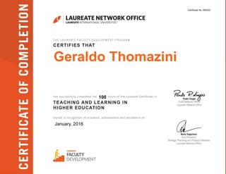 Geraldo Thomazini
January, 2016
100
Certificate No. 905033
 