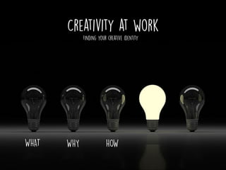 Creativity at work
WHAT WHY HOW
Finding your creative identity
 