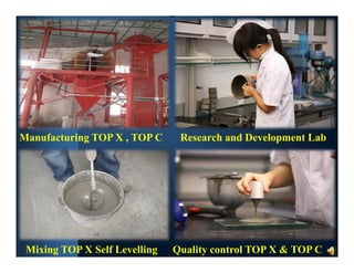 Manufacturing TOP X , TOP C Research and Development LabManufacturing TOP X , TOP C
Mixing TOP X Self Levelling
Research and Development Lab
Quality control TOP X & TOP C
 
