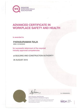 Advanced Certificate in WSH