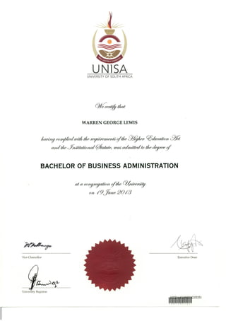 Bachelor of Business Administration Certificate